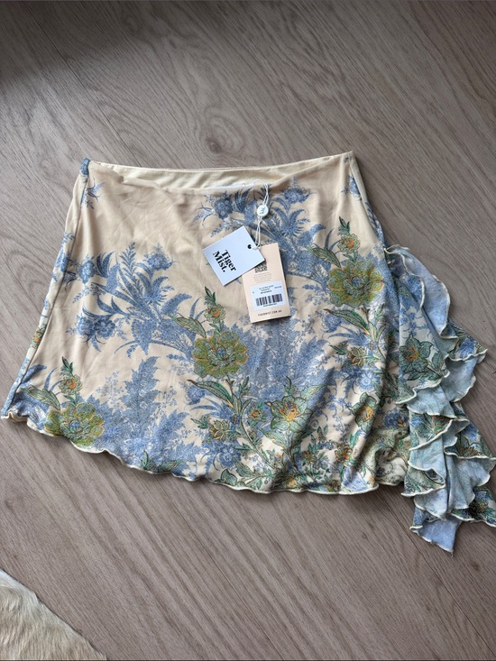 Tiger Mist Dresses & Skirts - Tiger Mist Cream Mini Skirt with Blue and Green Floral Print